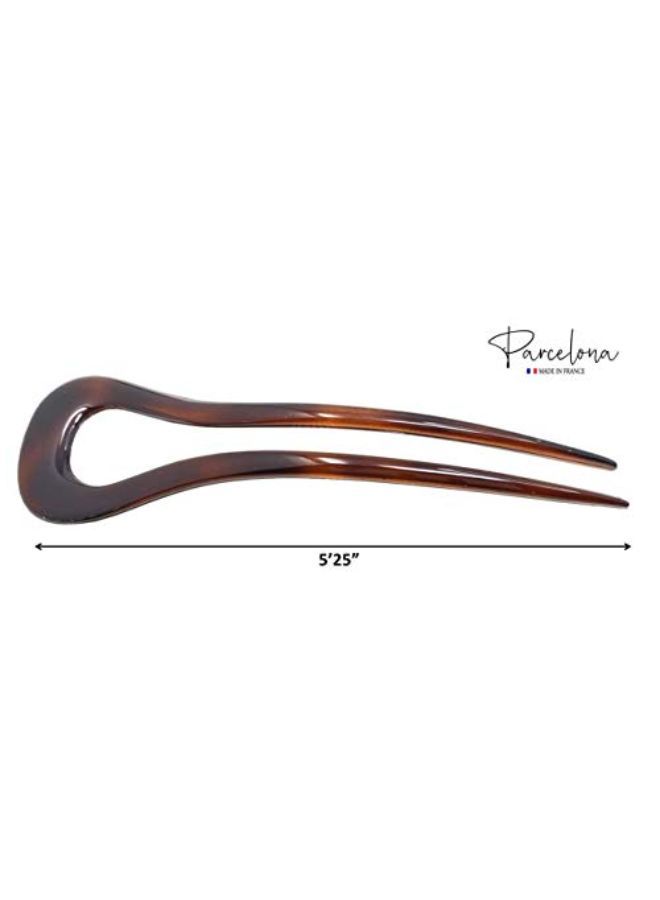 French Classic Curve Tortoise Shell Brown Large 5 1/4? Celluloid Set Of 2 Chignon Hair Bun Pins For Girls And Women