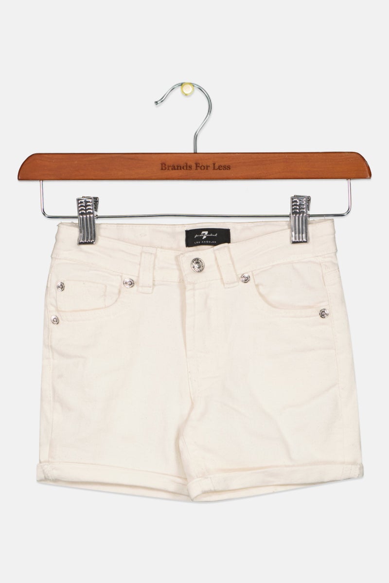 Kids Girl Plain Denim Short, White