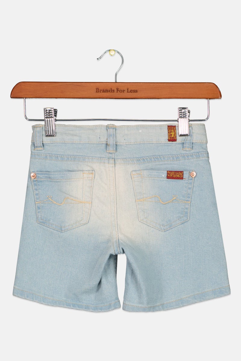 Kids Girl Washed Denim Short, Blue