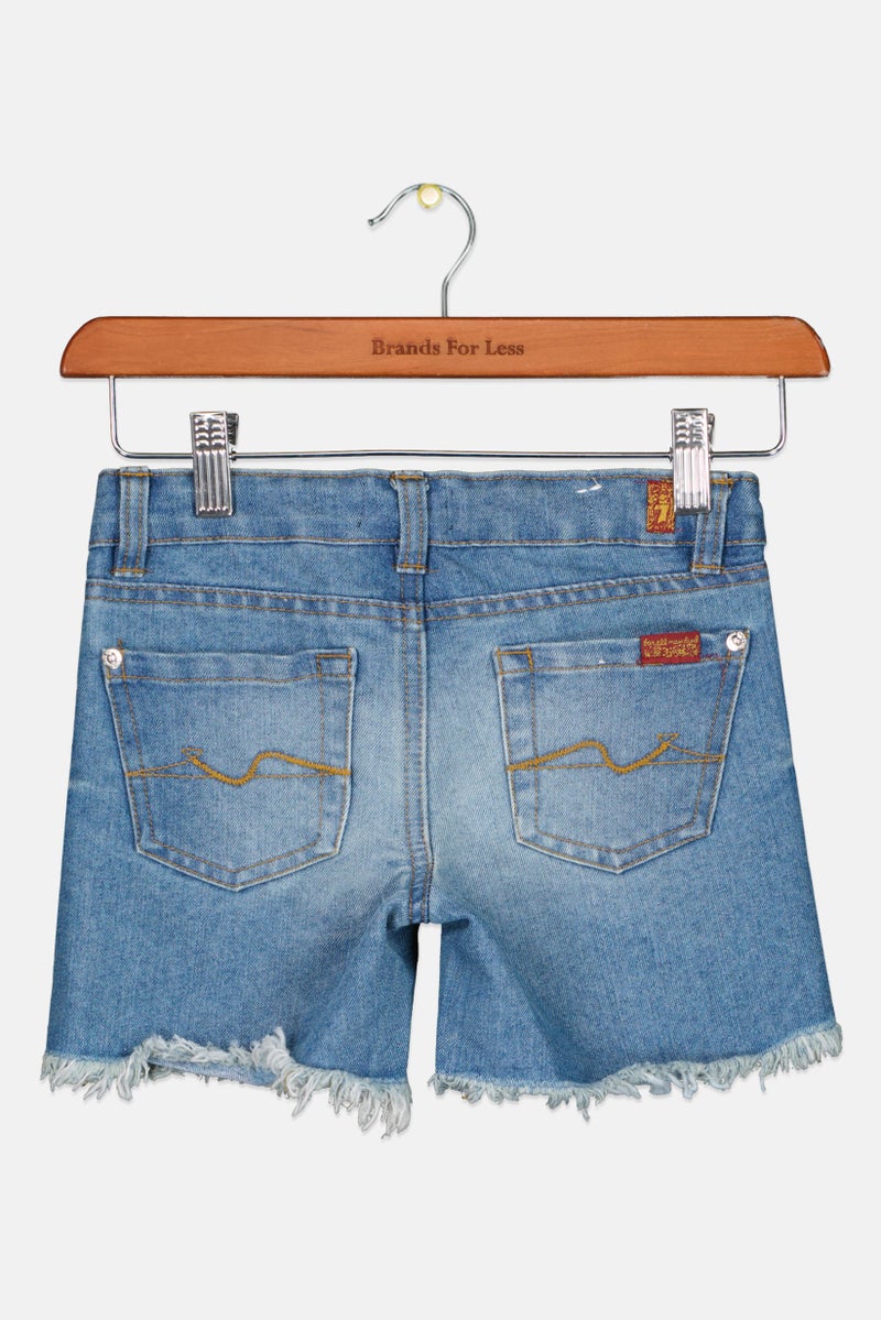 Kids Girl High Waist Washed Denim Short, Blue