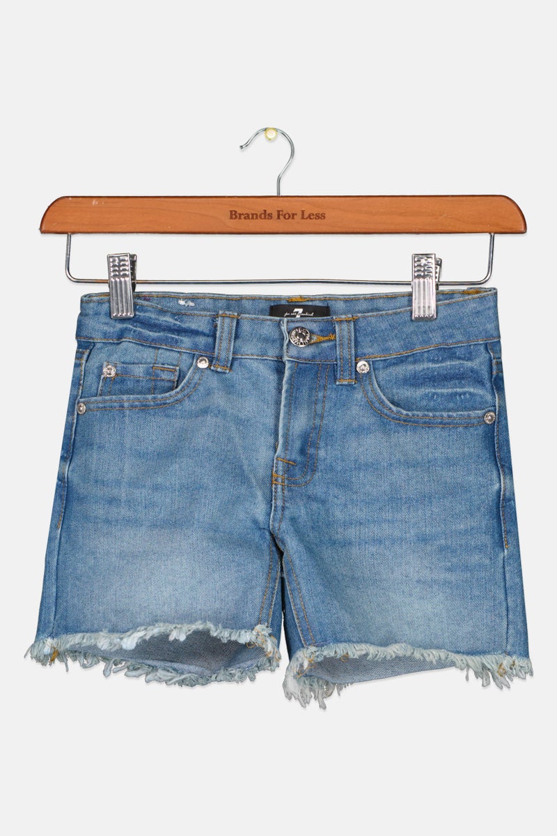 Kids Girl High Waist Washed Denim Short, Blue