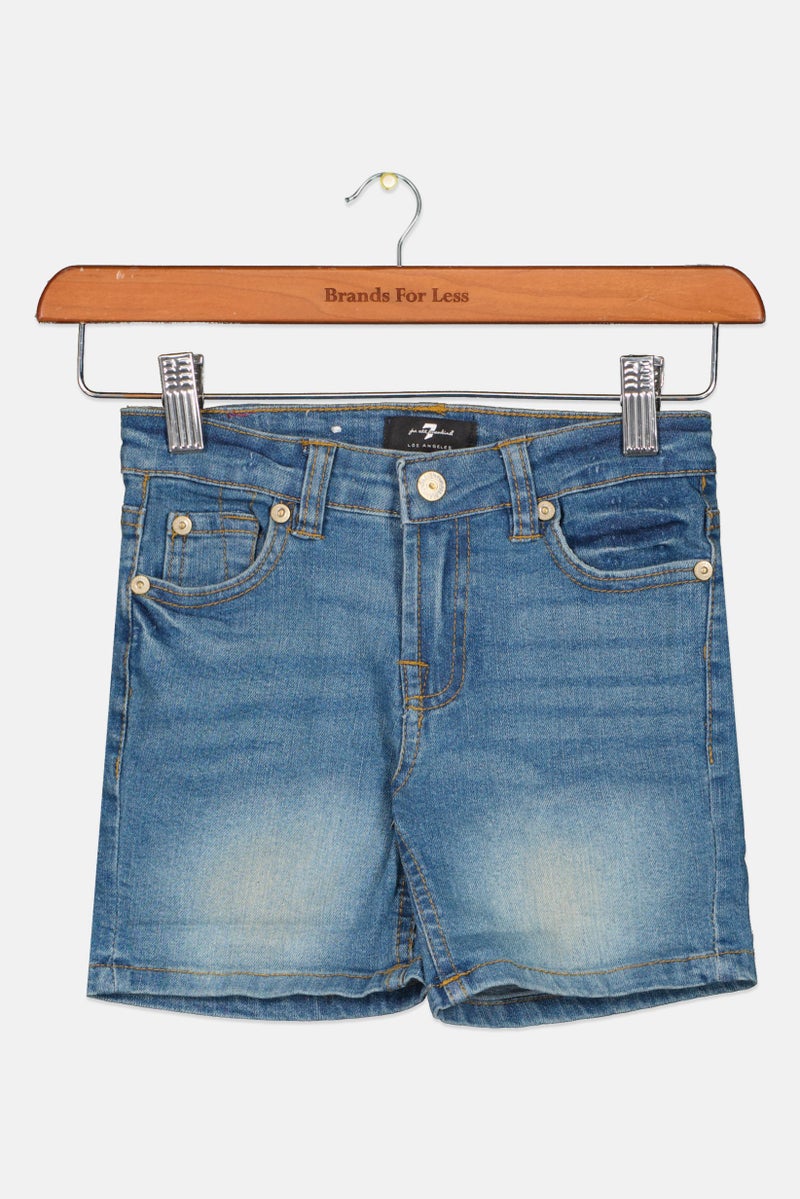 Kids Girl Washed Denim Shorts, Light Blue