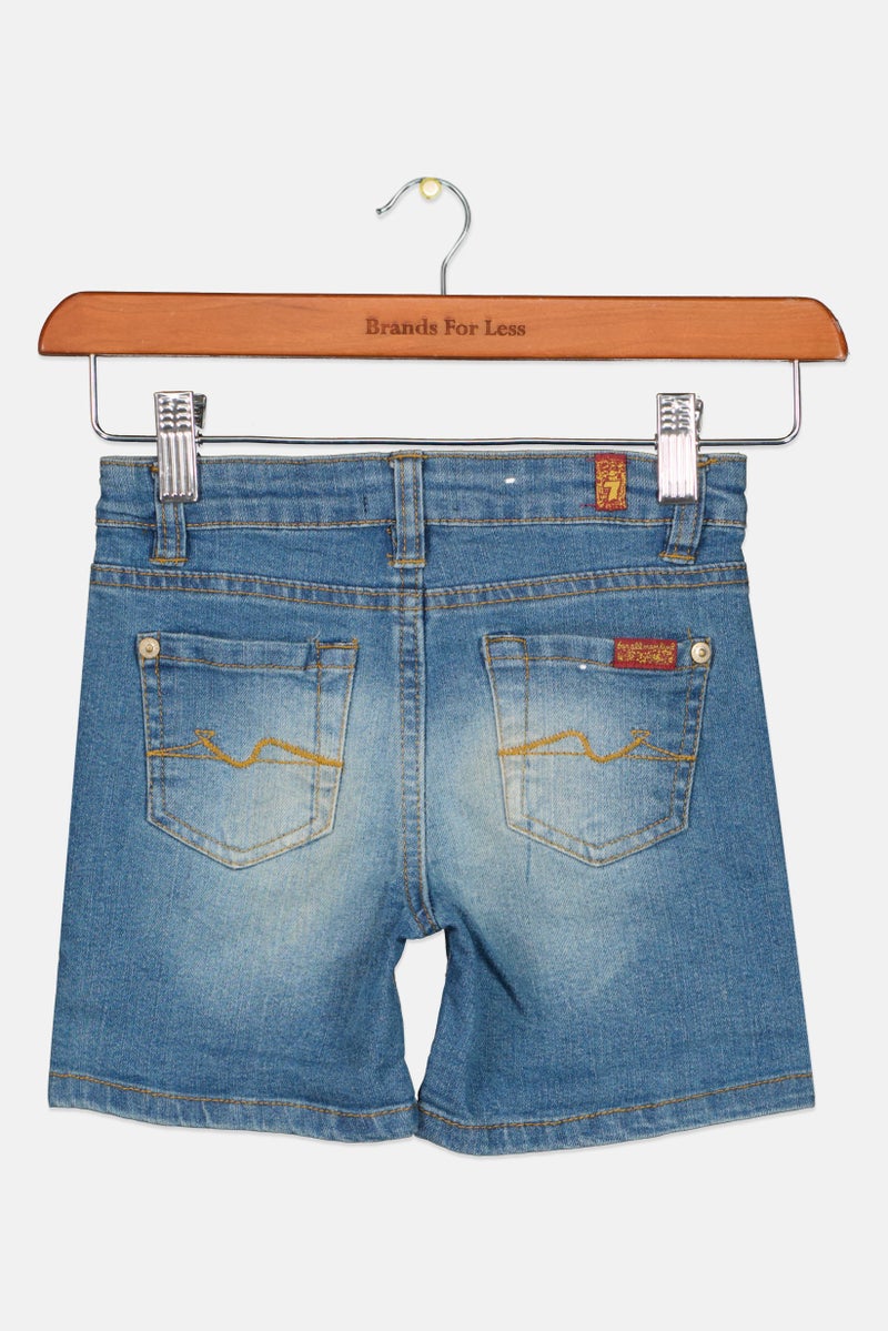 Kids Girl Washed Denim Shorts, Light Blue