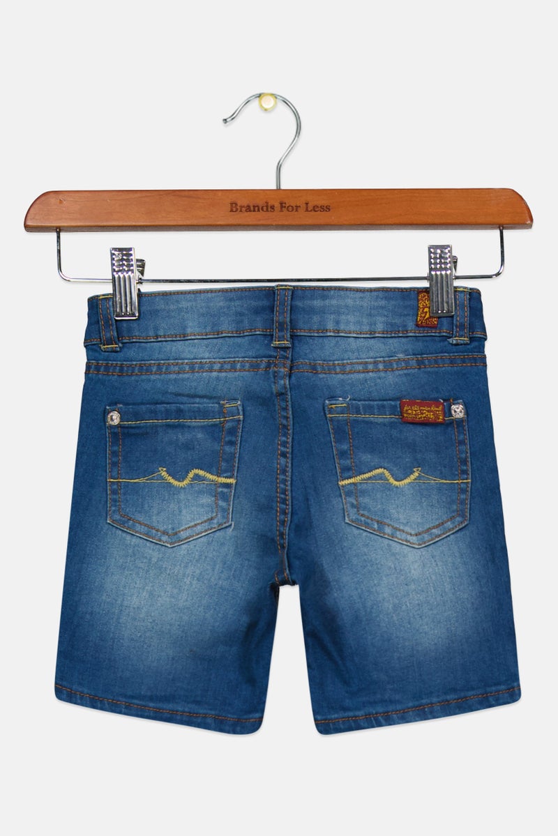 Kids Girl Washed Denim Shorts, Blue