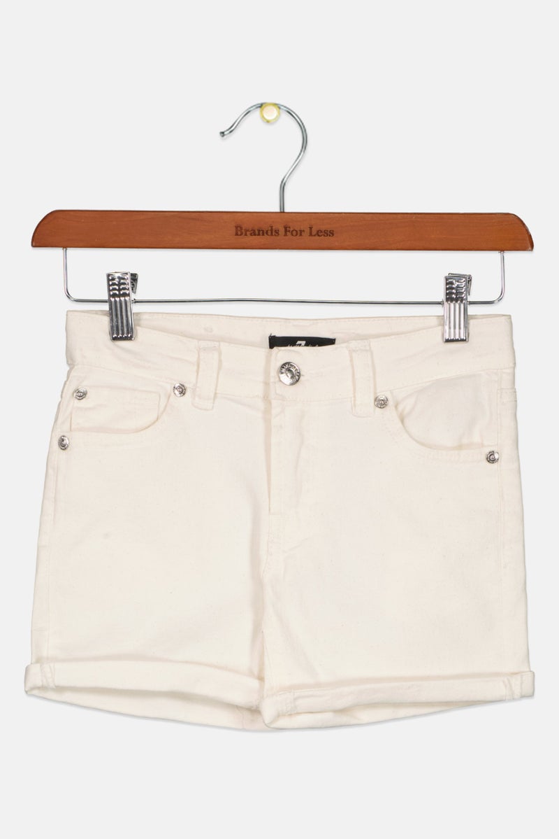 Kids Girl Solid Denim Shorts, White