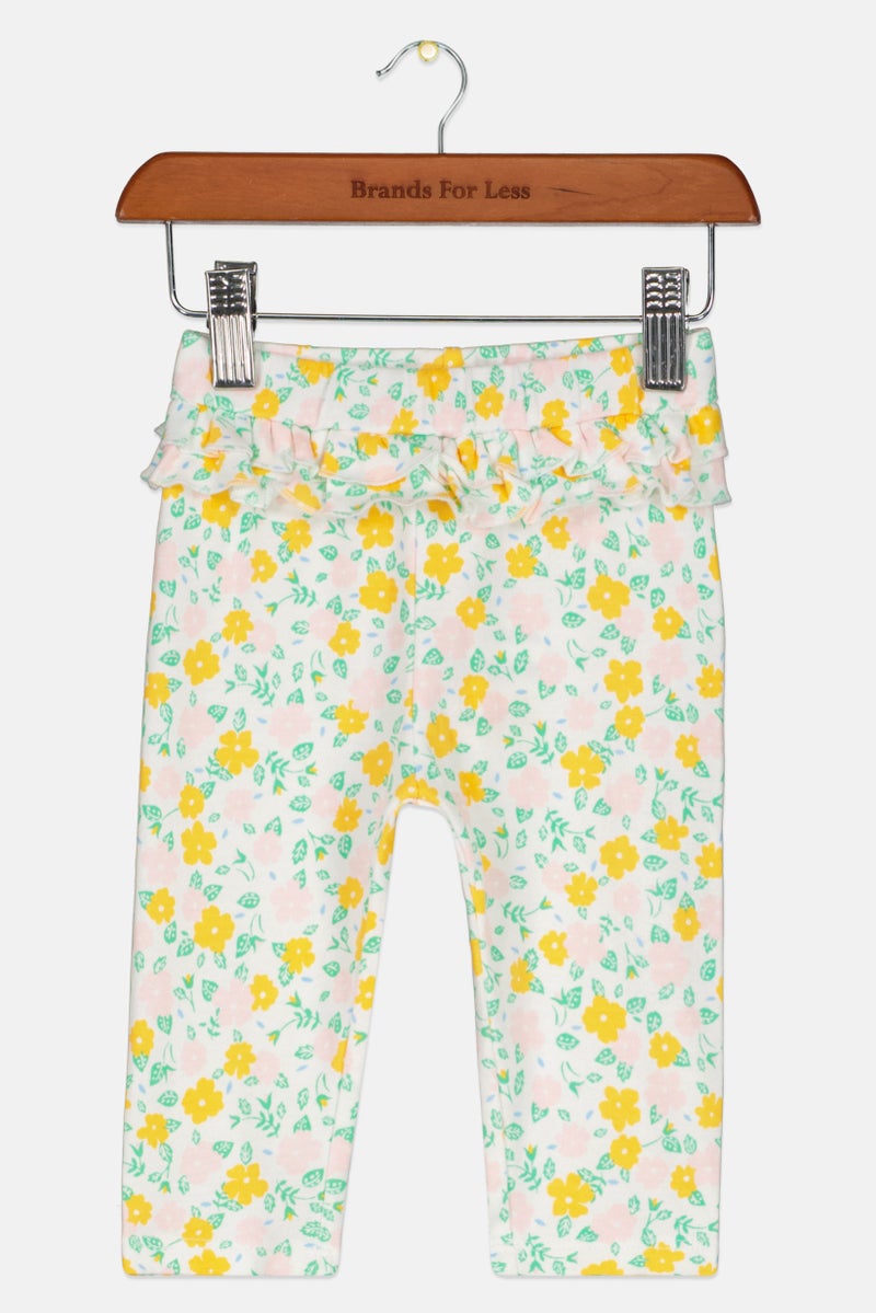 Toddlers Girl Pull On Floral Print Leggings, Off White Combo