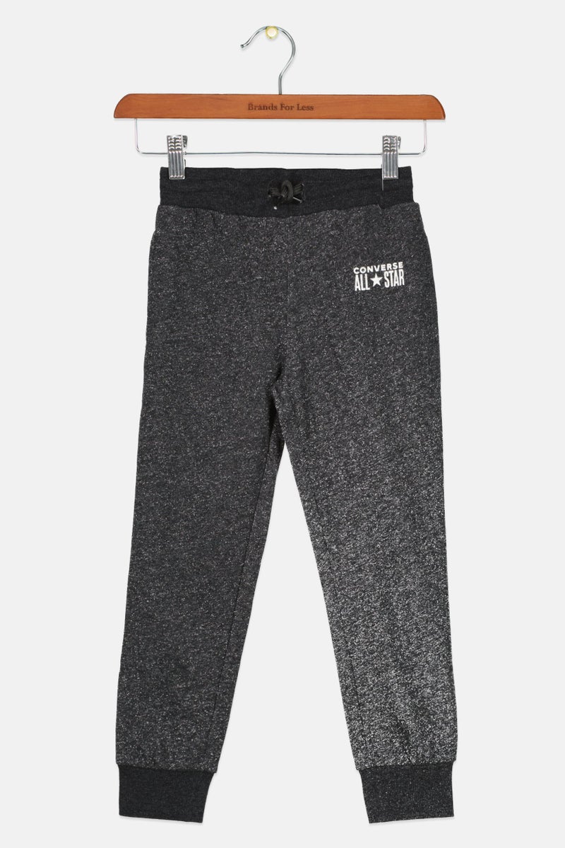 Kids Girl Drawstring Brand Logo Jogger Pant, Heather Black