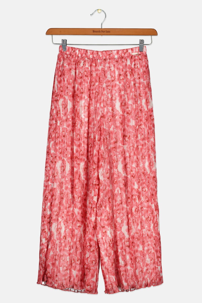 Kids Girl Floral Pleated Wide Leg Pants, Red/White