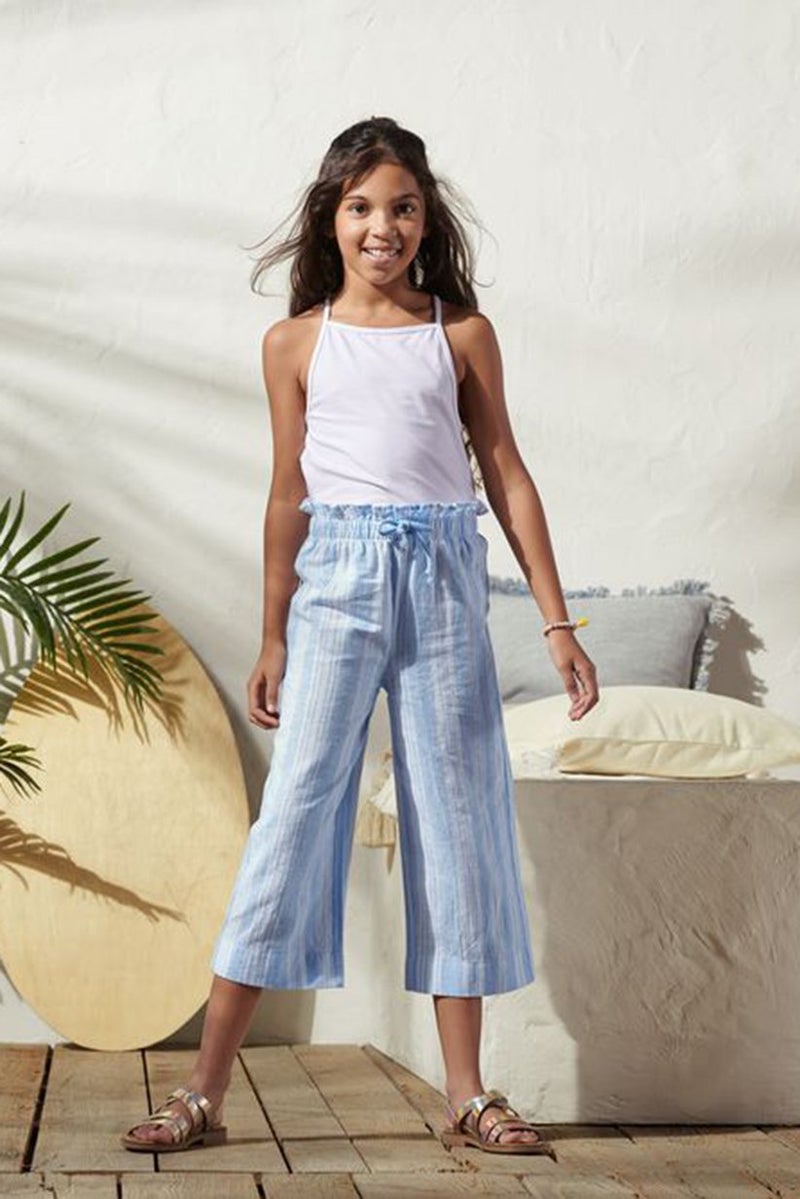 Kids Girl Pull On Stripe Pants, Blue and White