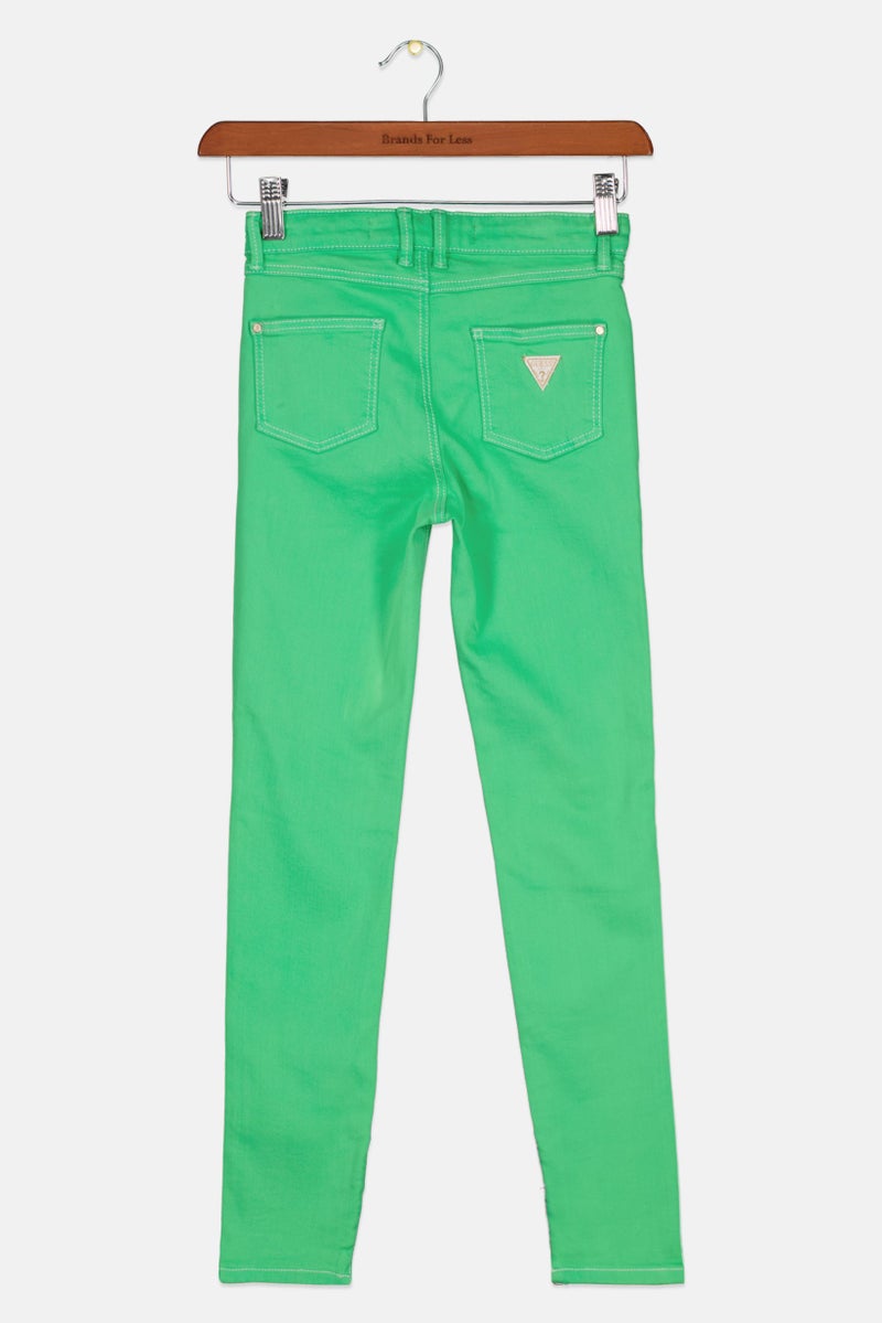 Kids Girl Skinny Fit Stretchable Plain Jeans, Green