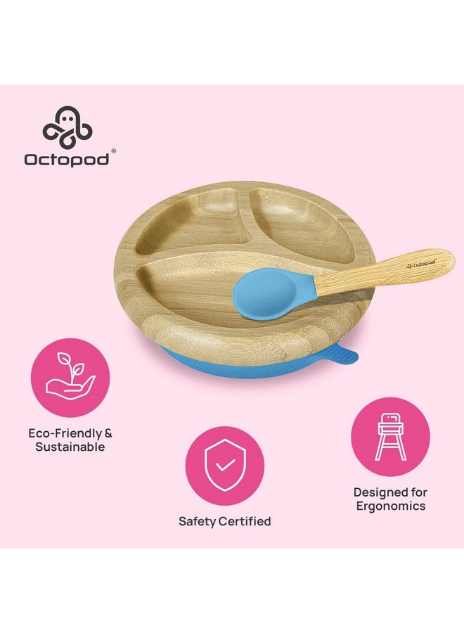 Octopod Bamboo Dish Kids Plates For 4 Months And Up 3Compartment Baby Plates With Suction Round Bamboo Baby Plate Messfree Toddler Suction Plates Baby Feeding Supplies 7.5 X 7.5 X 1.9In