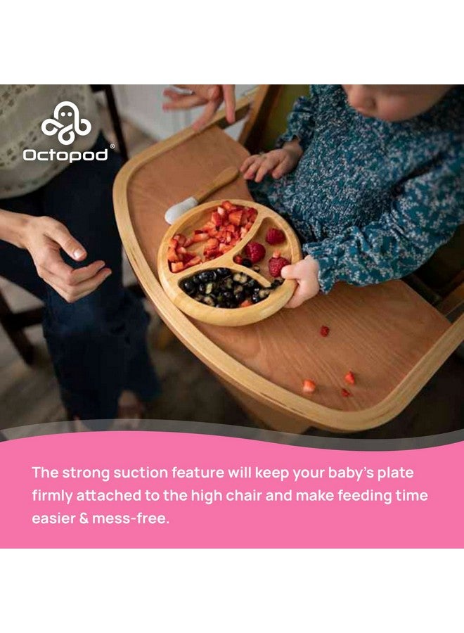 Octopod Bamboo Dish Kids Plates For 4 Months And Up 3Compartment Baby Plates With Suction Round Bamboo Baby Plate Messfree Toddler Suction Plates Baby Feeding Supplies 7.5 X 7.5 X 1.9In