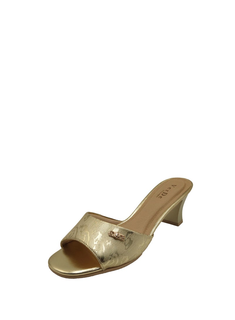 VERDE WOMEN'S MID BLOCK HEELS GOLD