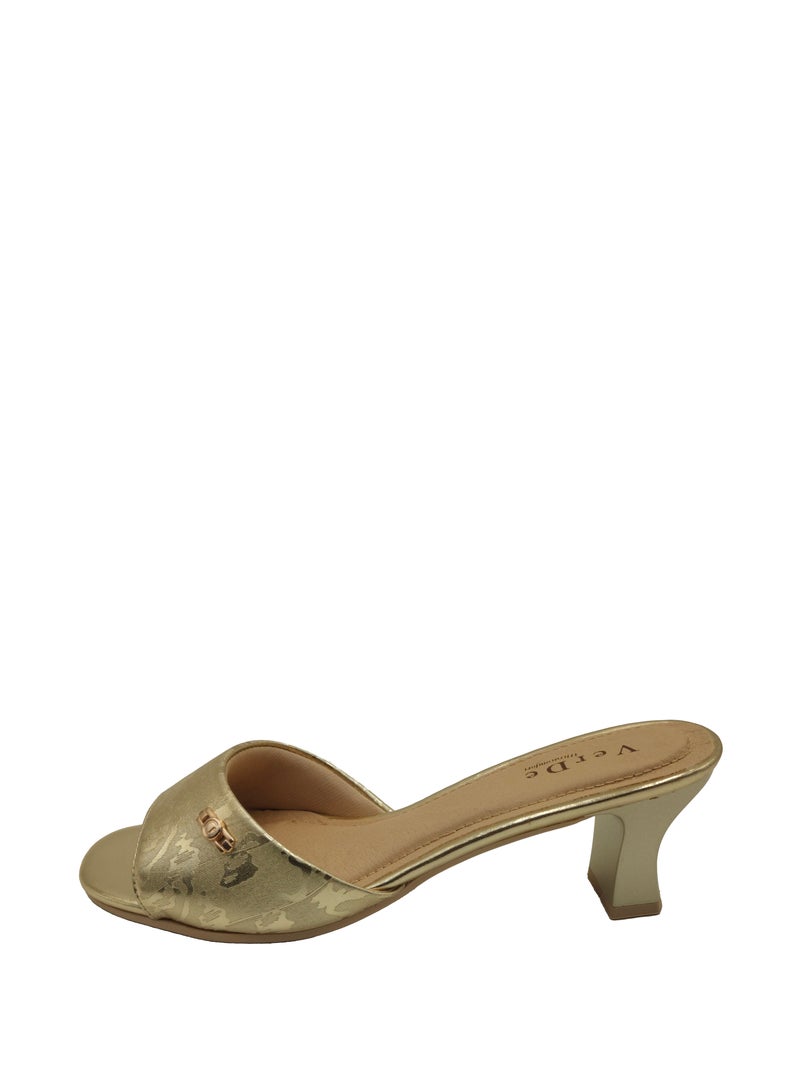 VERDE WOMEN'S MID BLOCK HEELS GOLD