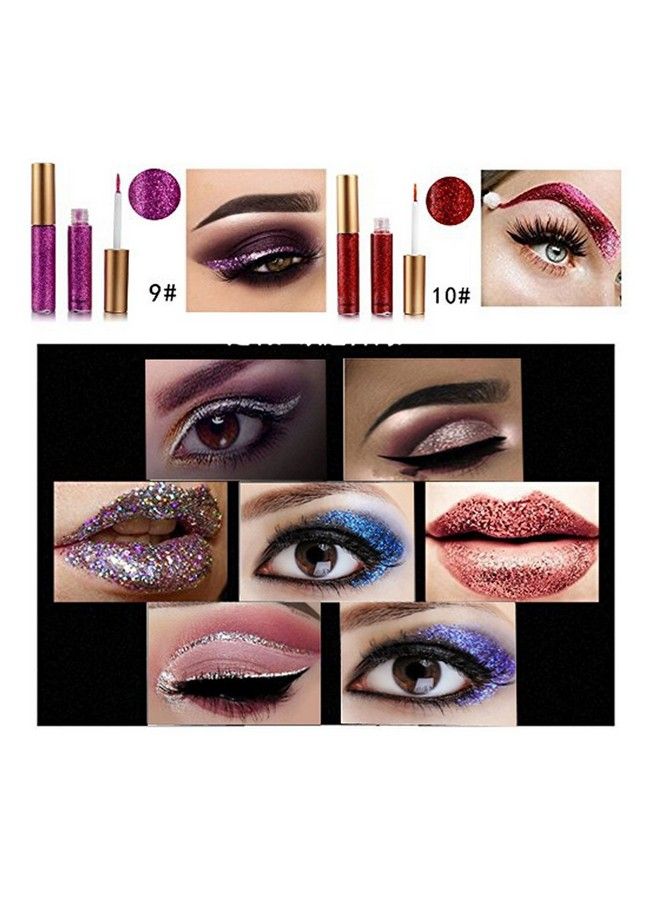 10 Colors Liquid Glitter Eyeliner Metallic Shimmer Glitter Eyeshadow Pigment Eyebrown Shimmer Waterproof Face Lips Art For Party Festival Makeup