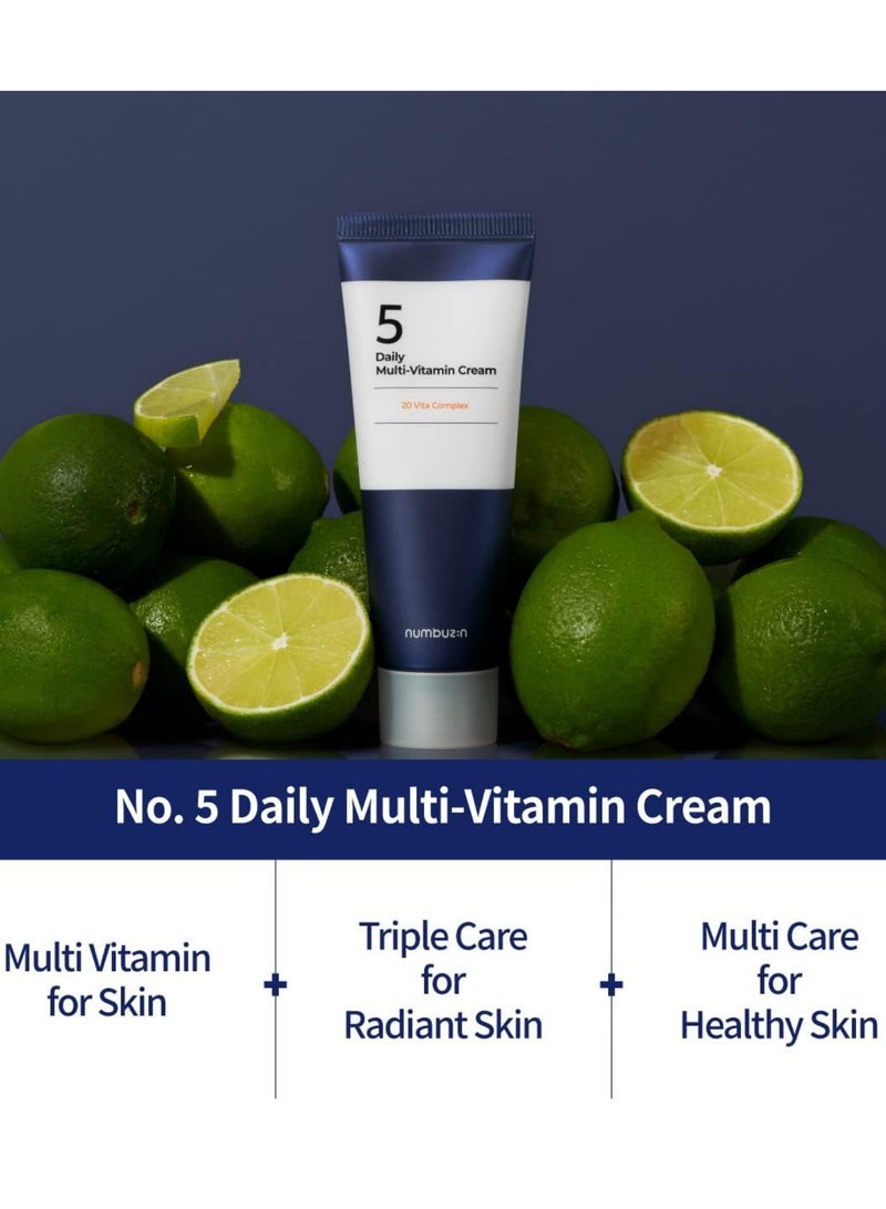 Numbuzin No.5 Daily Multi-Vitamin Cream Enriched with Vitamin C, Panthenol, and Niacinamide for Radiant, Hydrated Skin with a Non-Sticky Finish | Korean Skincare, 60ml