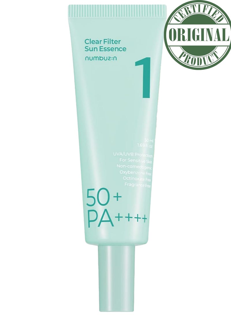 Numbuzin No.1 Transparent Filter Essence Sunscreen - Hydrating, Refreshing, and Lightweight with No White Cast | Korean Skincare,50ml