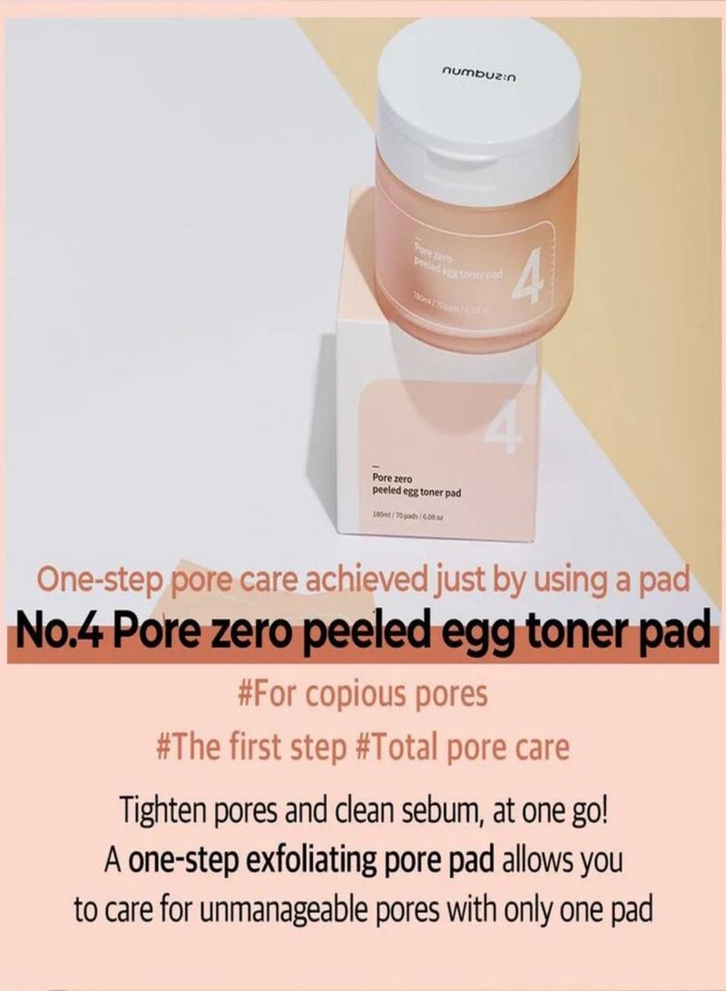 Numbuzin No. 4 Pore Zero Peeled Egg Toner Pads - 70 Purifying Compresses for Pore Refinement and Clear Skin