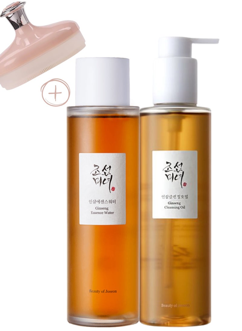 Cleansing & Hydrating Due & face scrubber - Deep Ginseng Cleansing Oil for Makeup Removal + Hydrating Ginseng Essence Water for Radiant Skin | Gentle, Effective Skincare Duo for All Skin Types 360ml