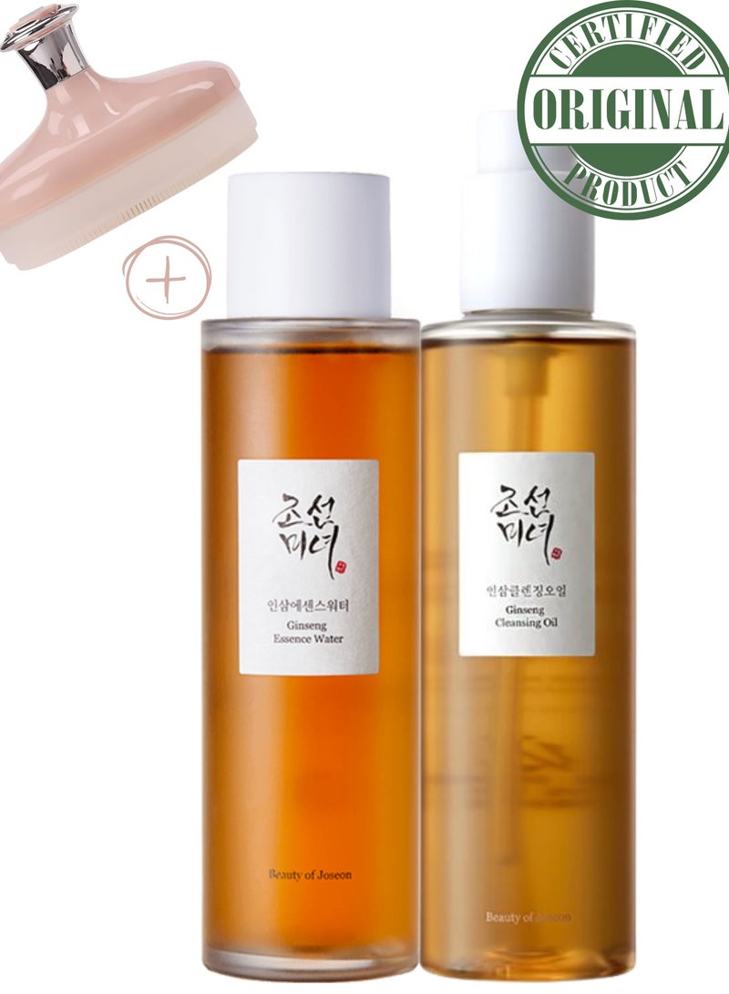 Cleansing & Hydrating Due & face scrubber - Deep Ginseng Cleansing Oil for Makeup Removal + Hydrating Ginseng Essence Water for Radiant Skin | Gentle, Effective Skincare Duo for All Skin Types 360ml