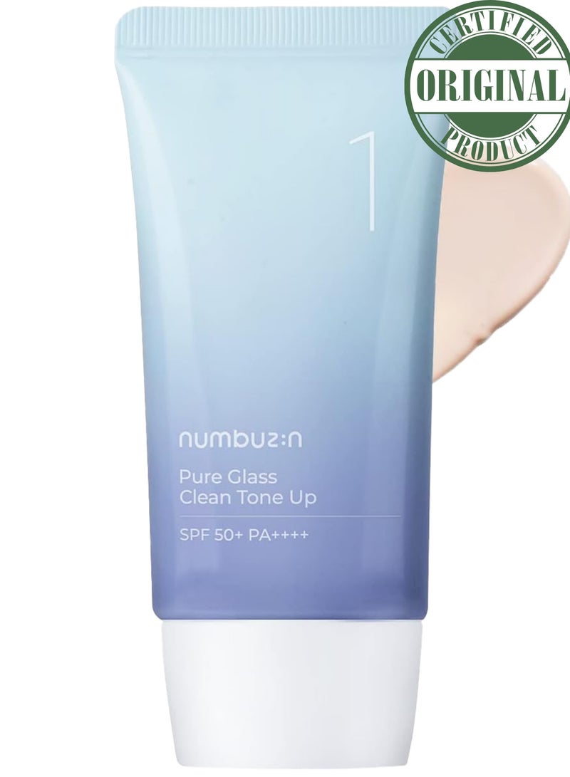 Numbuzin No.1 Pure Glass Clean Tone Up - Hyaluronic Acid Infused for Hydration, Glossy Finish with Light Beige Tint for a Luminous Glow |, 50ml