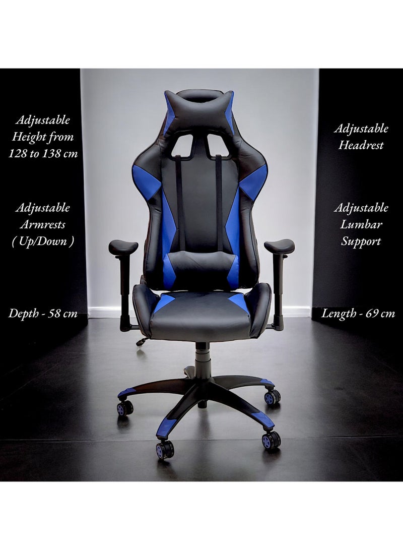 SBF High Back Faux Leather Gaming Chair with 2D Armrests - Reclining Office Chair with Adjustable Height, Headrest, Lumbar Support, Ergonomic Swivel Computer Chair, Blue Black