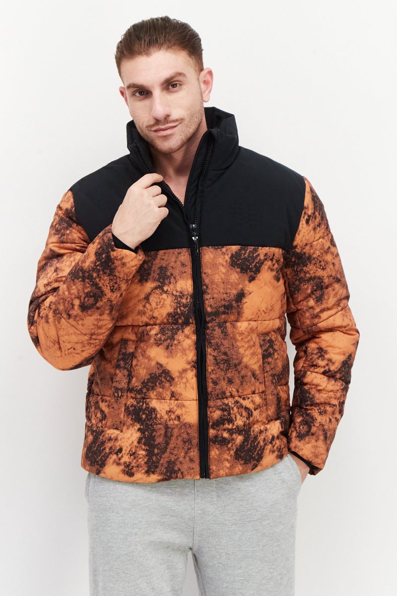 Men Sportswear Fit Long Sleeves Outdoor Jacket, Orange/Black