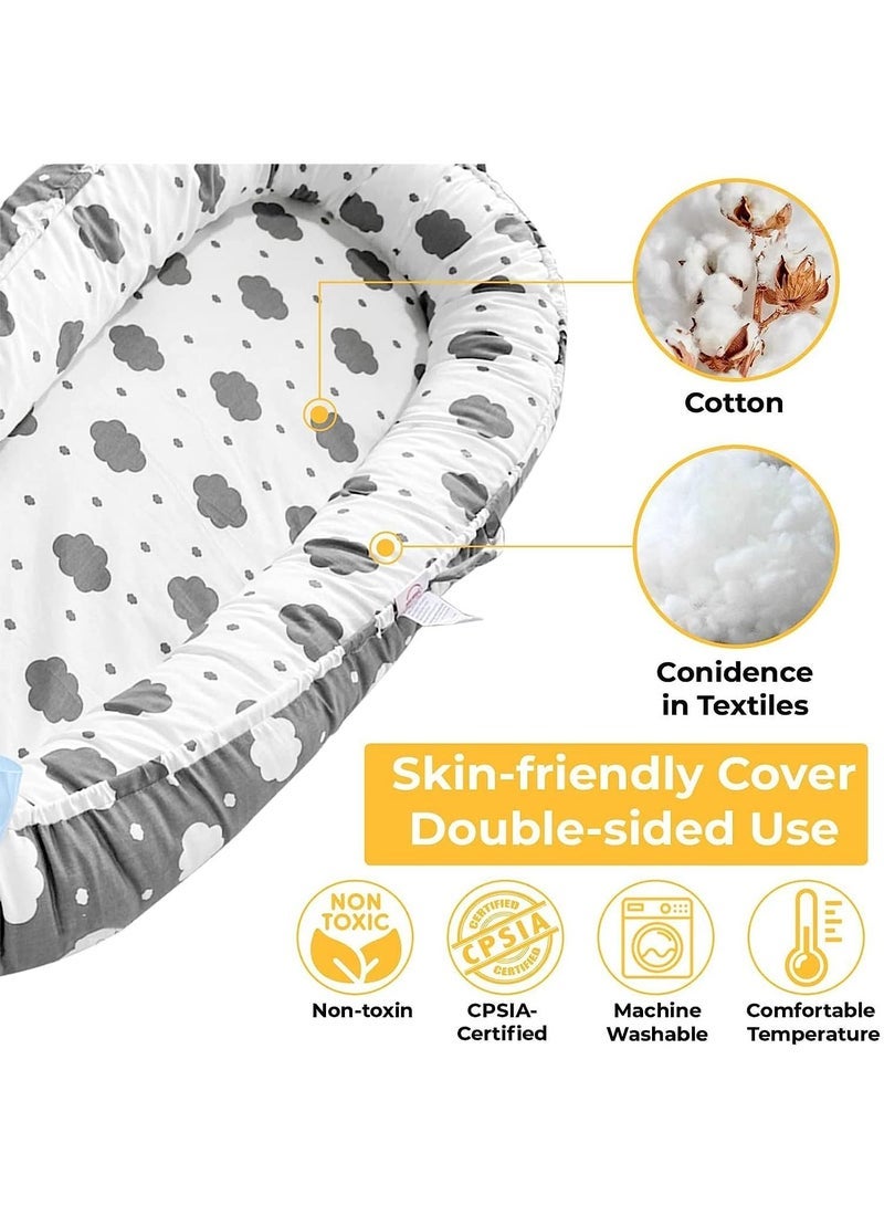 Baby Nest, 90x50cm  Pod for Newborn, Soft Sleeping Cribs Cuddle Pads with Pillow