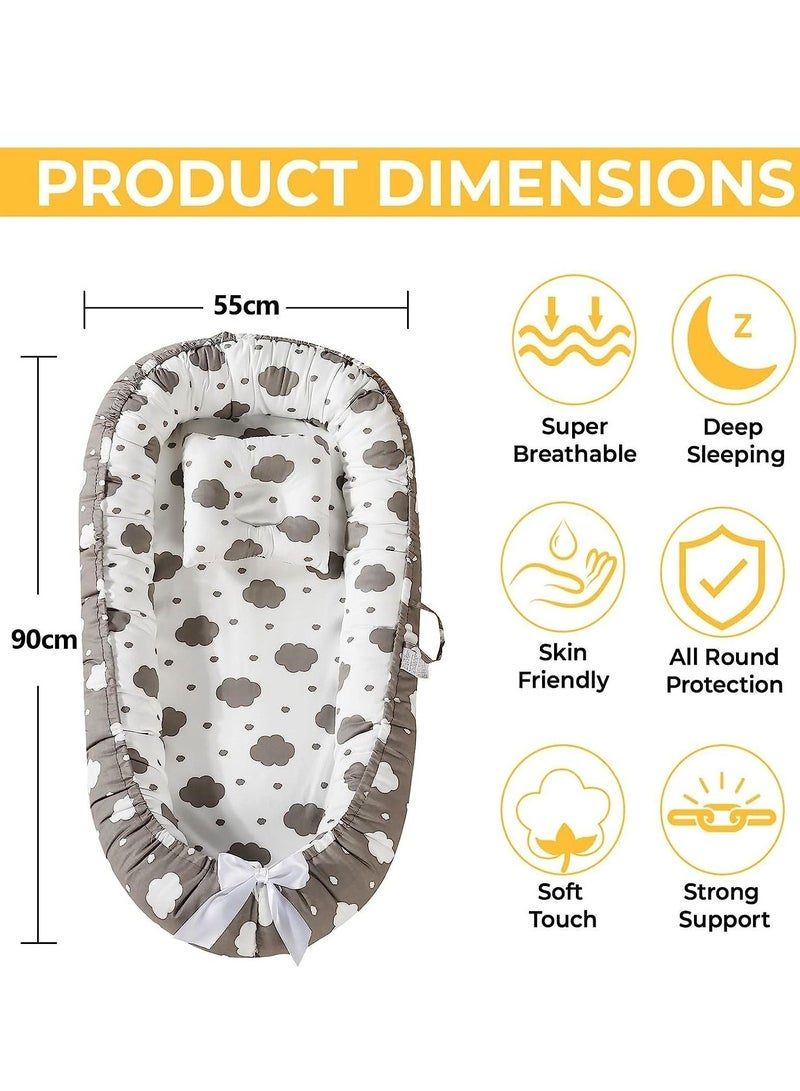 Baby Nest, 90x50cm  Pod for Newborn, Soft Sleeping Cribs Cuddle Pads with Pillow