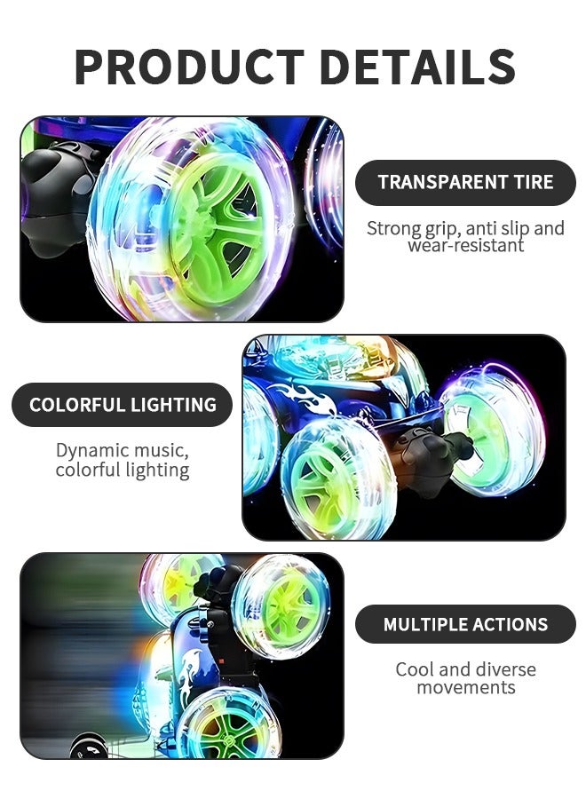 Remote Control Car, Stunt RC Car Invincible 360°Rolling Twister with Colorful Lights & Music Switch, Rechargeable Remote Control Car for Boys and Girls