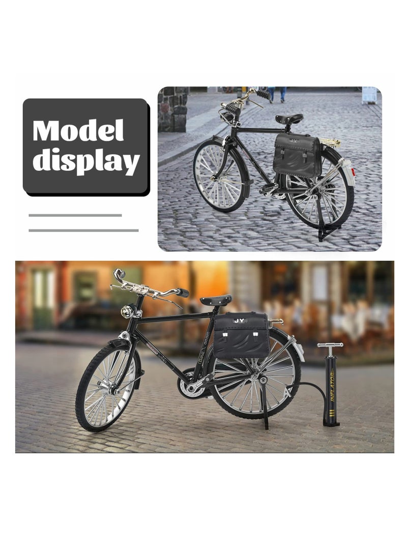 Mini DIY Retro Bicycle Model Kit for Kids, 1:10 Scale Ornament with Inflator and Briefcase, Perfect Home and Office Decor