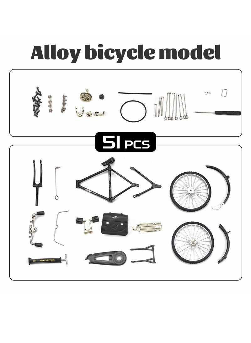 Mini DIY Retro Bicycle Model Kit for Kids, 1:10 Scale Ornament with Inflator and Briefcase, Perfect Home and Office Decor