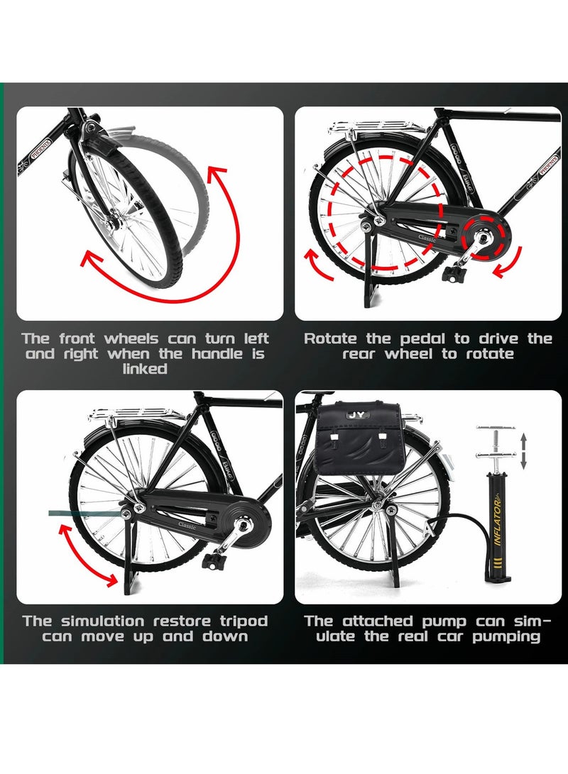 Mini DIY Retro Bicycle Model Kit for Kids, 1:10 Scale Ornament with Inflator and Briefcase, Perfect Home and Office Decor