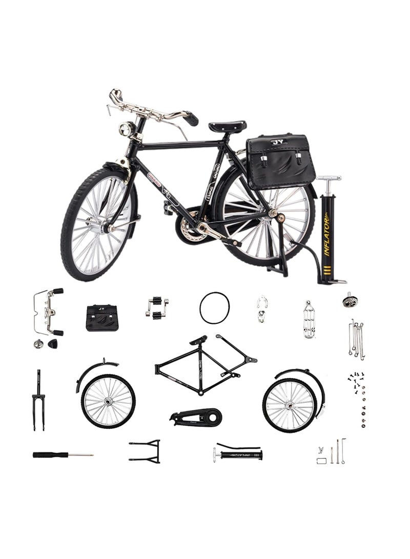 Mini DIY Retro Bicycle Model Kit for Kids, 1:10 Scale Ornament with Inflator and Briefcase, Perfect Home and Office Decor