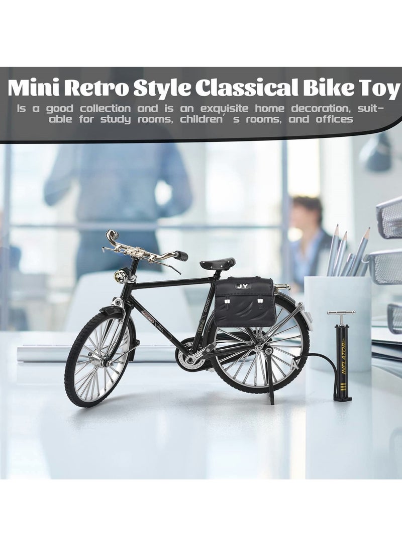 Mini DIY Retro Bicycle Model Kit for Kids, 1:10 Scale Ornament with Inflator and Briefcase, Perfect Home and Office Decor