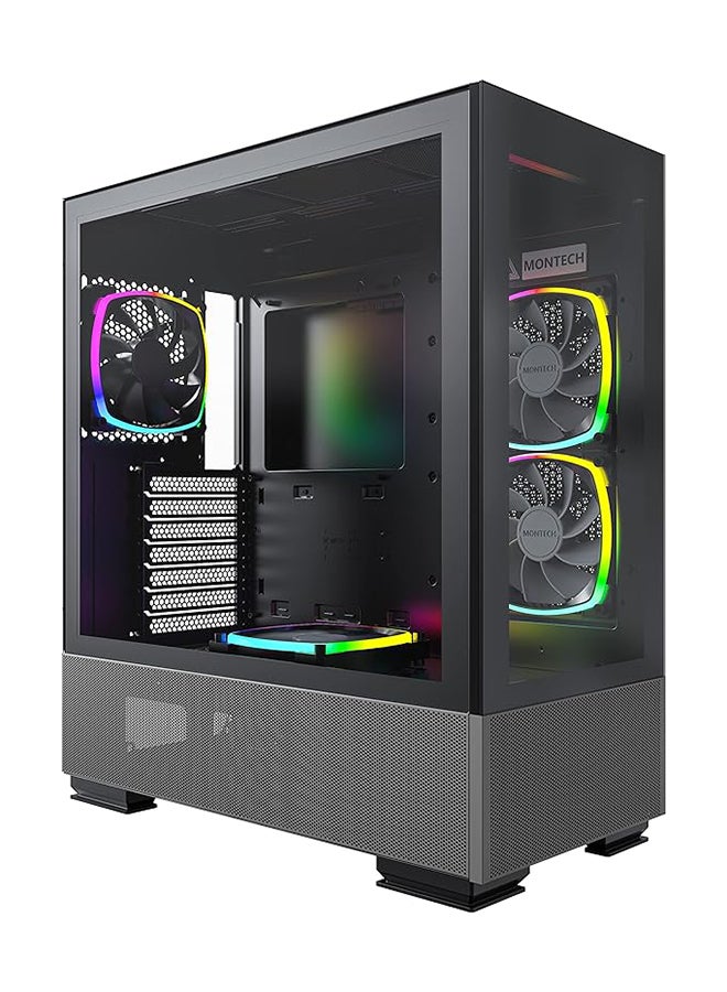 Montech Sky Two, Dual Tempered Glass, 4X PWM ARGB Fans Pre-Installed, ATX Gaming Mid Tower Computer Case, Type C, High Airflow Performance- Black