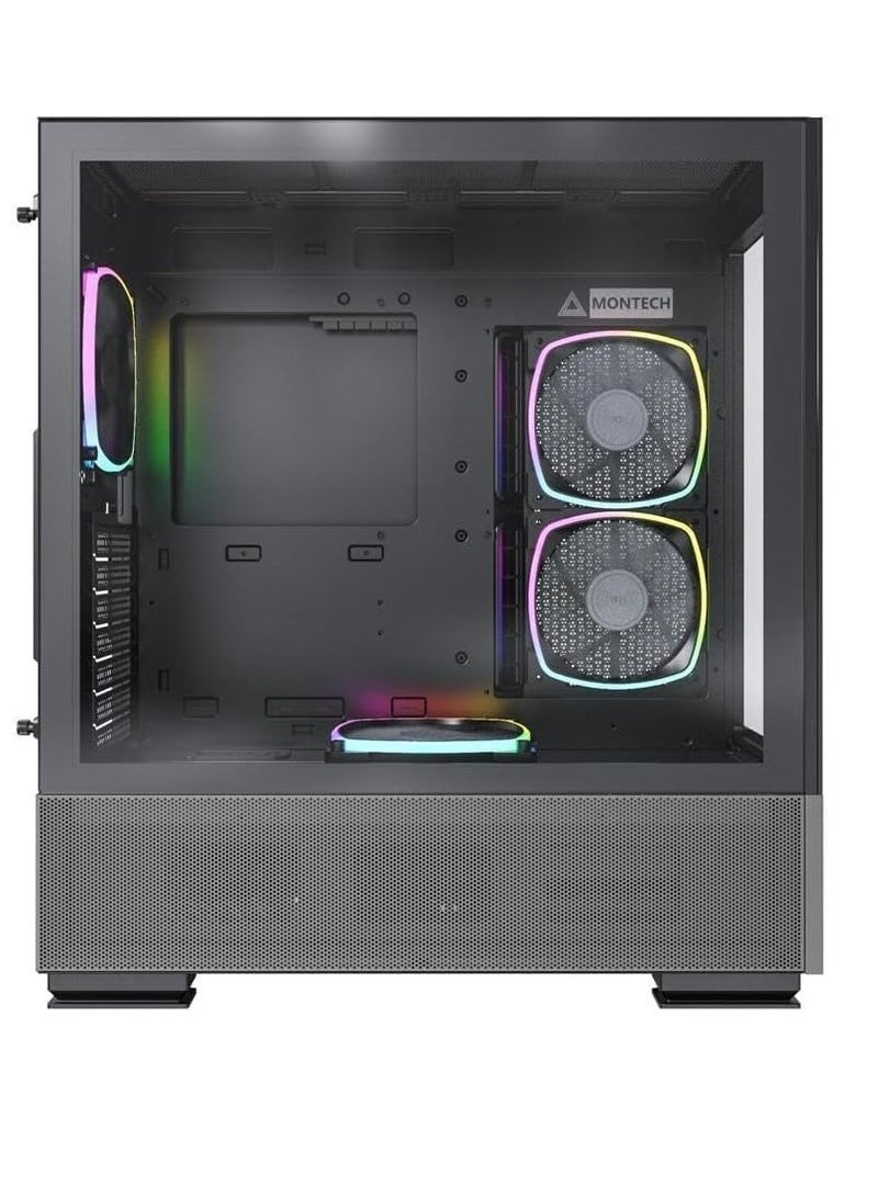 Montech Sky Two, Dual Tempered Glass, 4X PWM ARGB Fans Pre-Installed, ATX Gaming Mid Tower Computer Case, Type C, High Airflow Performance- Black