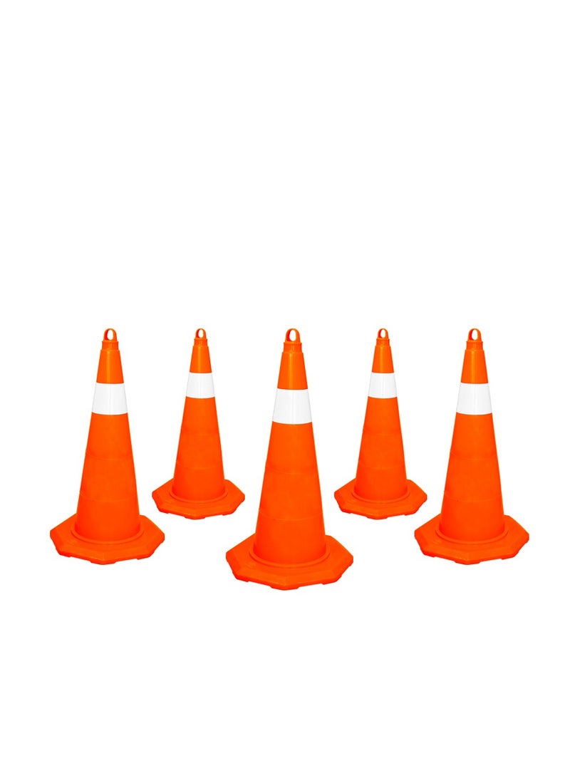 BERRY 5-Pcs Traffic Cone 70cm – Unbreakable Soft PVC Reflective Road Safety Cones for Enhanced Visibility