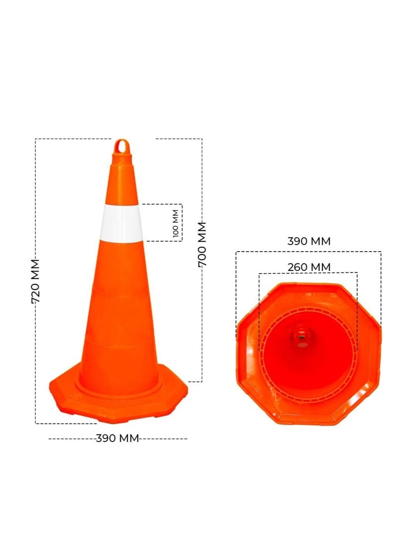 BERRY 5-Pcs Traffic Cone 70cm – Unbreakable Soft PVC Reflective Road Safety Cones for Enhanced Visibility