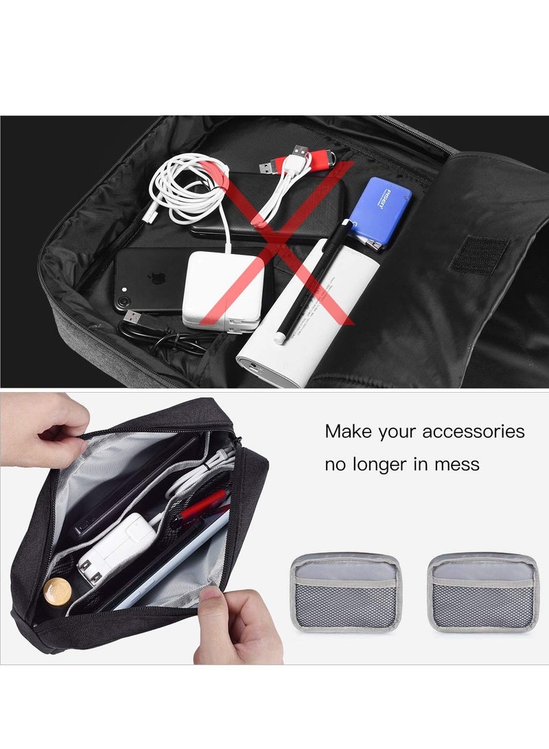 2-Pack Portable Electronics Accessories Organizer, Soft Storage Case for Chargers, USB Cables, Earphones, and Memory Cards