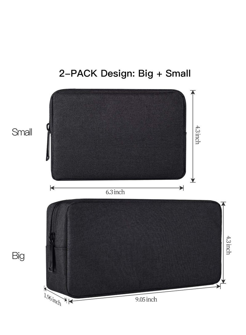 2-Pack Portable Electronics Accessories Organizer, Soft Storage Case for Chargers, USB Cables, Earphones, and Memory Cards