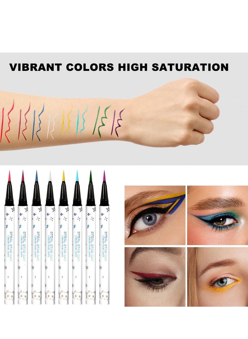 8-Color Waterproof Matte Liquid Eyeliner Set - Smudge-Proof Colored Pencil Makeup Gift for Women