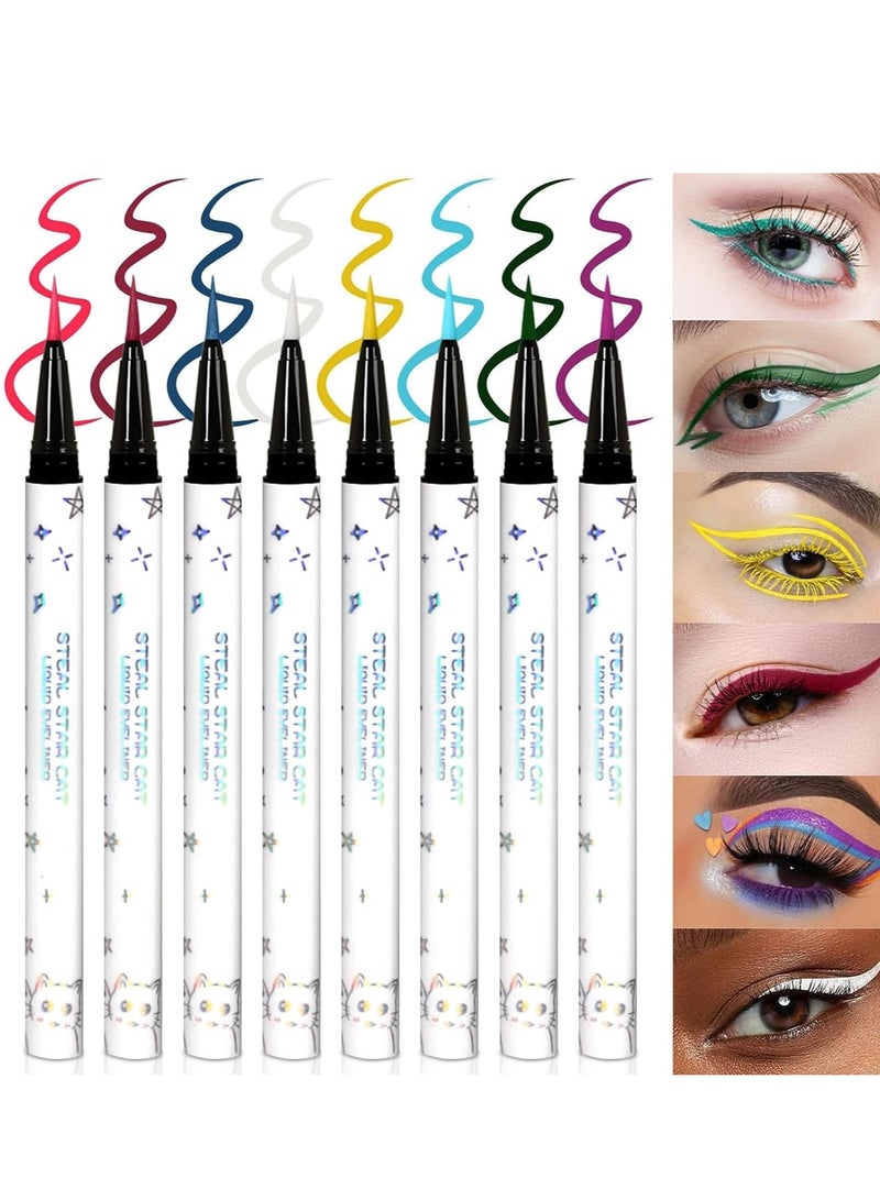 8-Color Waterproof Matte Liquid Eyeliner Set - Smudge-Proof Colored Pencil Makeup Gift for Women