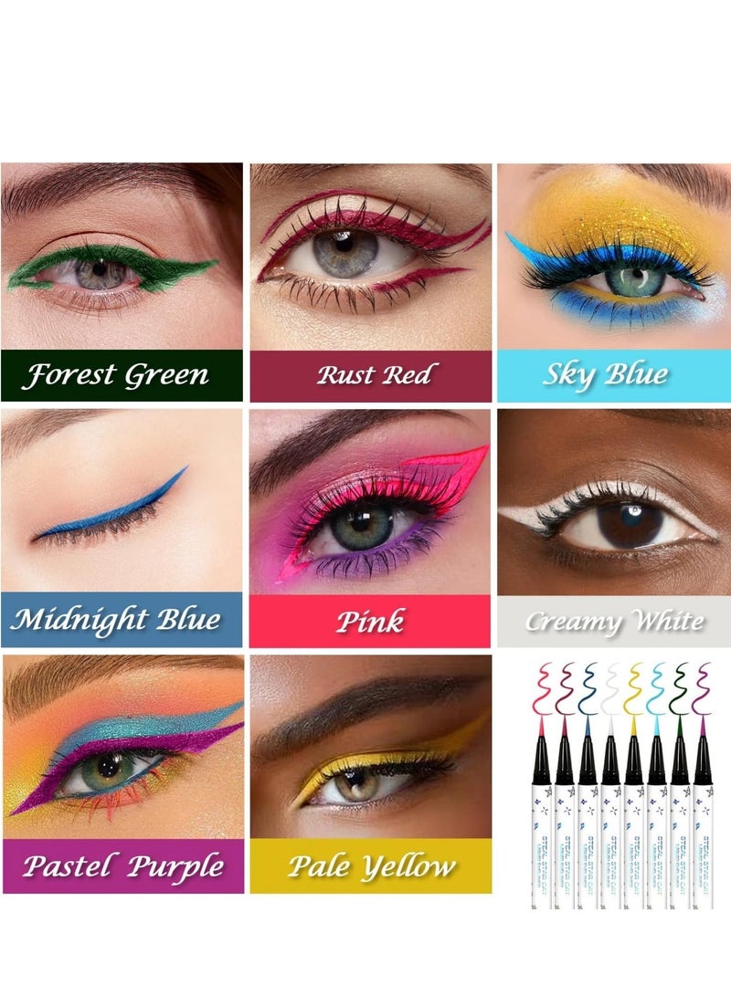 8-Color Waterproof Matte Liquid Eyeliner Set - Smudge-Proof Colored Pencil Makeup Gift for Women