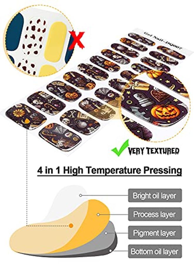 Halloween Semi Cured Gel Nail Polish Strips, 20 Stickers Halloween Gel Nail Polish Stickers Wraps Halloween Nail Art Adhesive Stickers With Nail File Stick And Sealing Strip (Uv/Led Lamp Required)