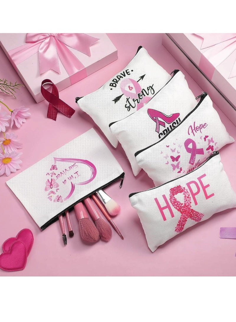 30 Pcs BreastCancer Awareness Cosmetic Bag Pink Ribbon Canvas Cosmetic Bags BreastCancer Survivor Gift for Women Zipper Bag for Charity Event Fundraising Campaign - 15 Styles