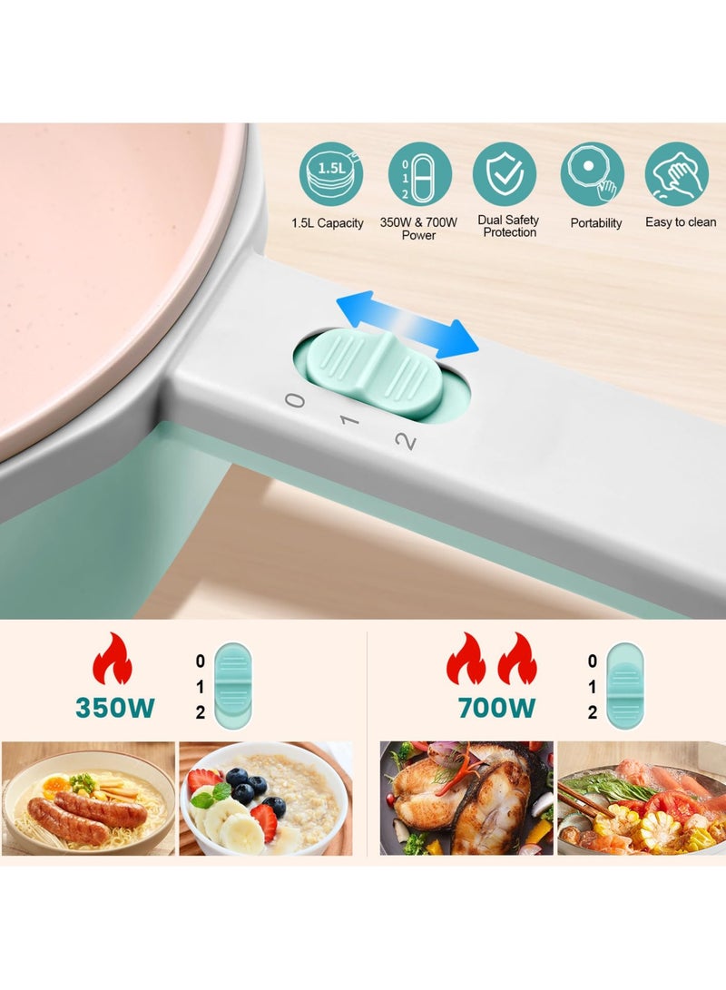 Versatile 1.5L Electric Hot Pot and Steamer, Non-Stick Ramen Cooker for Soup, Steak, Fried Rice and More, Ideal Portable Personal Cooker for Dorms and Apartments