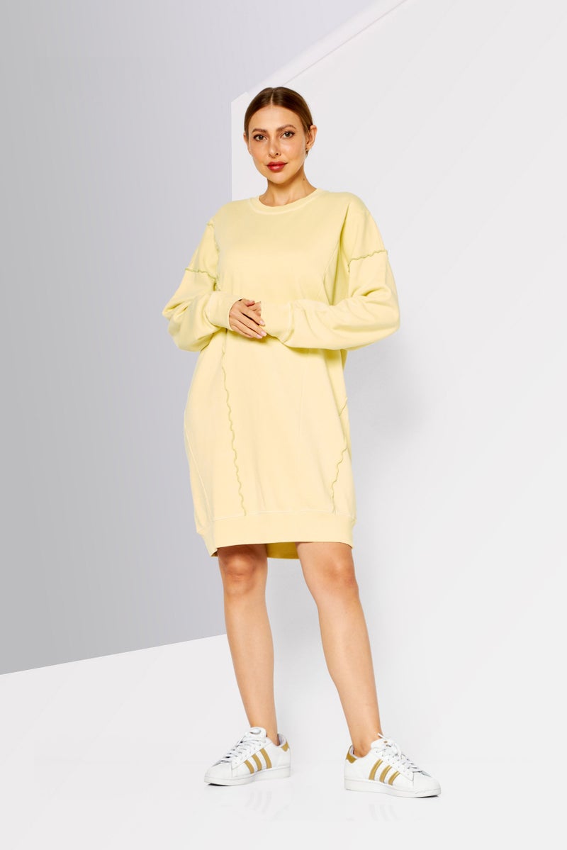 Women Textured Long Sleeves Sweater Dress, Yellow