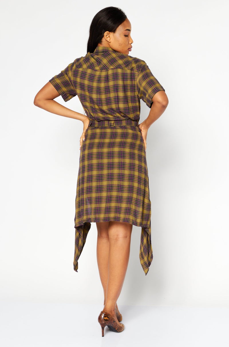 Women Plaid Mini Dress, Olive