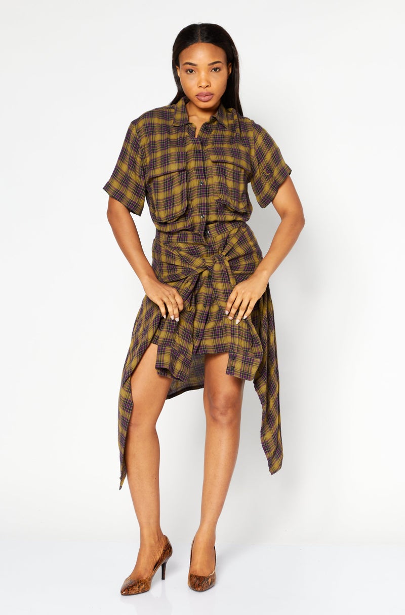 Women Plaid Mini Dress, Olive